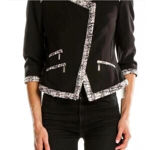 White House Black Market Tweed Trim Career Blazer Jacket Work Office Chic 12